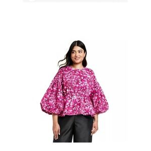 Kika Vargas x Target Women's Mum Floral Scallop Back Blouse‎ - Pink Size 3X